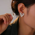 Textured Heart Fan Black Stone And Stacked Disc Drop Earrings view 4