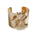 Two Mixed Gold Tone Wide Open Cuffs With Sculpted Flowers Or Leaves view 5