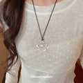 Silver Hollow Flower Pendant Black Cord Adjustable Necklace view 1