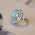 Pear Double Halo Clear Stone Ring White Gold Tone Sizes 6-10 view 2