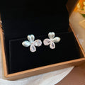 Blue and White Asymmetrical Floral Crystal Stud Earrings view 2