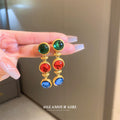 Colorful Cabochon Drop Earrings In Two Designs With Polished Metal Tone Details view 3