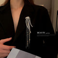 Silver Tone Jellyfish Brooch With Pearl And Crystal Chain Tassels view 3