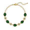 Gold Tone Bracelet With Green Oval Stones And Crystal Flowers view 5