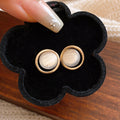 Gold Tone Framed Cat Eye Stud Earrings in Two Shapes view 6