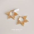Gold Sunburst Radial Bar Hoop Earrings Lever Back Clasp view 2