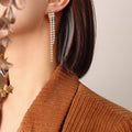 Double Row Zircon Tassel Drop Earrings Gold Or Steel view 1