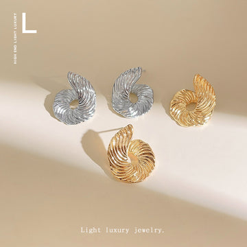 Ribbed Spiral Metal Stud Earrings Silver and Gold Tones
