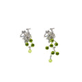 Green Grape Bead and Silver Leaf Asymmetrical Earrings view 5