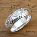 Wide Engraved Floral Scroll Band Ring In Polished Silver Tone view 5