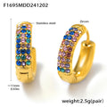 Turquoise Zircon Pave Latch Hoop Earrings Gold Steel Sizes view 9