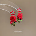 Rose Flower Rhinestone Earrings And Necklace Color Styles view 4