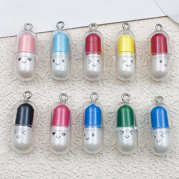 Multicolor Pill Capsule Glossy Charms for Jewelry and Craft Projects
