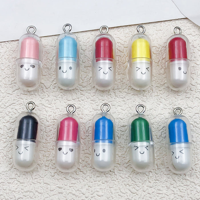 Multicolor Pill Capsule Glossy Charms for Jewelry and Craft Projects