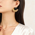 Gold Textured Fan Glass Stone Necklace And Stud Earrings view 4