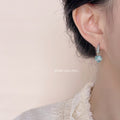 Silver Huggie Hoops Stacked Hearts Aqua Heart Drop Earrings view 3
