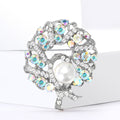 Crystal Tree Wreath Brooch With Large Pearl Center view 2