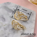 Gold Tone Wing Leaf Pave Clear CZ Ear Clip Earrings view 4