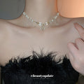Gold Pearl Crystal Heart Pendant Choker Necklace Style view 3
