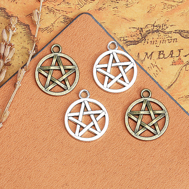 Vintage 16mm Double-Sided Star Circle Alloy Charm Pendant