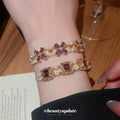 Gold Tone Pearl Flower Adjustable Bracelets Purple Or Red Square view 3