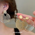 Round Filigree Metal Drop Stud Earrings in Two Tones view 2