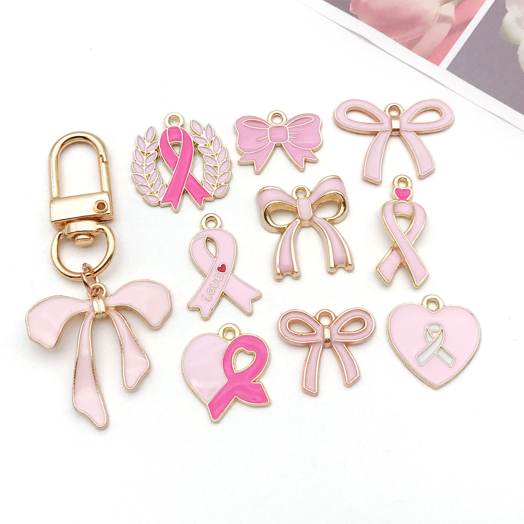 Zinc Alloy Enamel Pink Bow Ribbon Butterfly Charm Pendant for Necklace Bracelet Making
