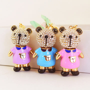 Rhinestone Bear Keychain With Split Ring And Lobster Clasp, 3 Colors