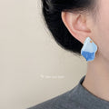 Gold Rim Blue White Snow Mountain Enamel Stud Earrings view 2