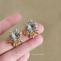 Two-Tone Leaf Stud Earrings Gold Silver Stackable Design view 4