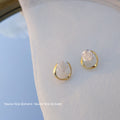 Gold Hollow Hoop White Camellia Flower Stud Earrings view 4