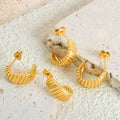 Ribbed Twisted C Shape Crescent Stud Earrings Gold Steel view 2