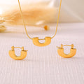 Gold Steel U Shape Pendant Snake Chain Necklace Hoops view 2