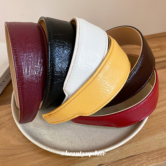 Wide Wrinkled Faux Leather Headband Brown Black 2 Colors