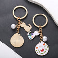 White Cat Flower and Pearl Enamel Charm Keychain with Round Ring view 2