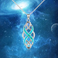Silver Celtic Knot Simulated Opal Pendant Box Chain Necklace view 1