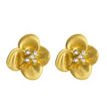 Matte Gold Flower Stud Earrings Clear Crystal Center Pair view 5