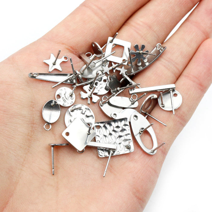 Stainless Steel Earring Posts with Loops in Assorted Shapes