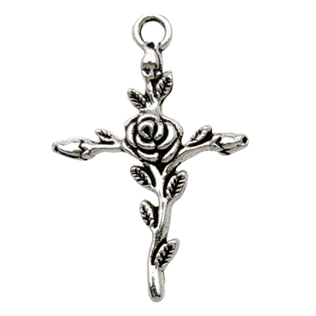 Zinc Alloy Cross Thorn Heart Charm Pendants for DIY Bracelet Necklace Keychain Jewelry