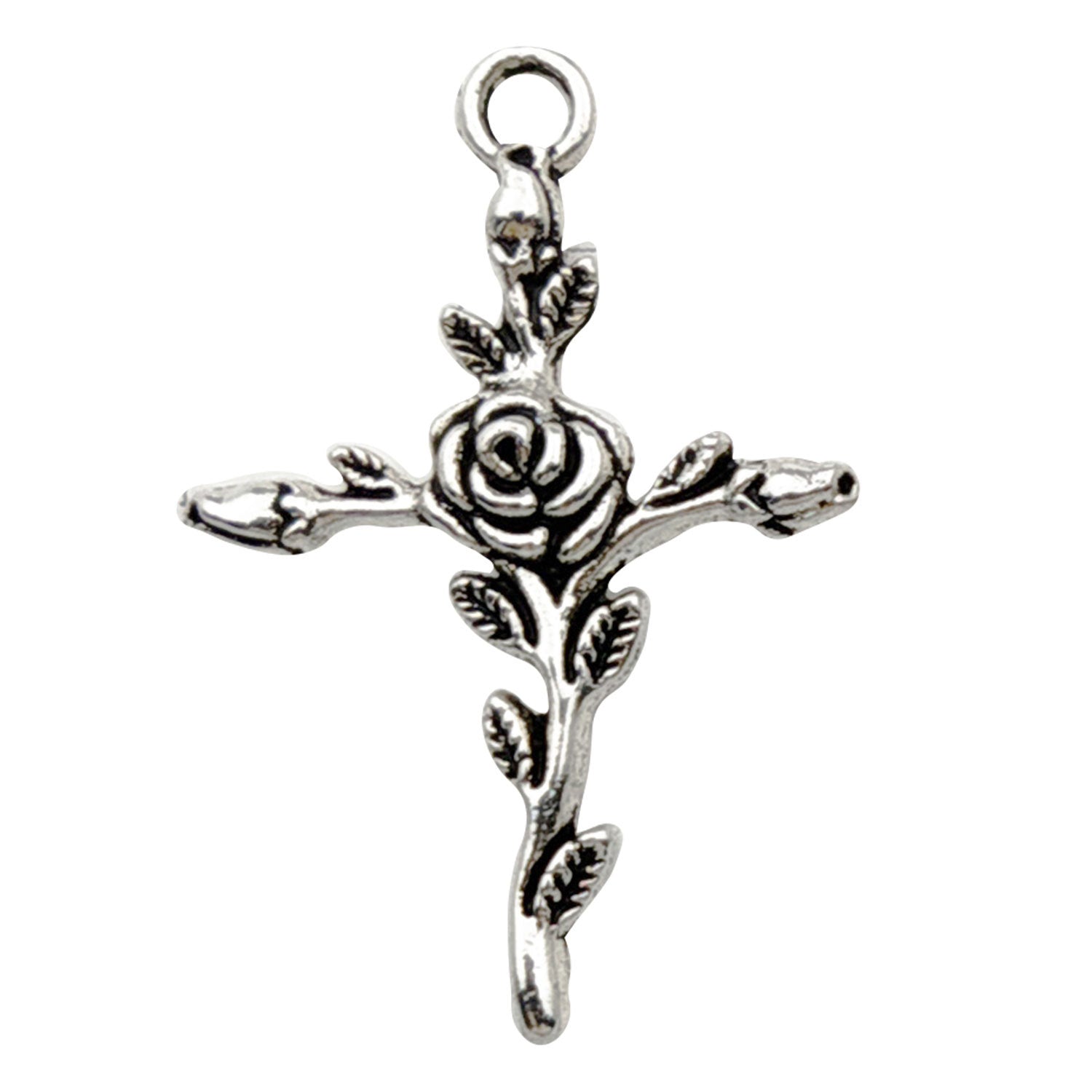 Zinc Alloy Cross Thorn Heart Charm Pendants for DIY Bracelet Necklace Keychain Jewelry