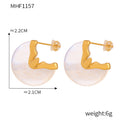 White Resin Disc Stud Earrings Wavy Metal Accent Gold Steel view 7