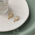 Gold Tone Leaf Wreath Green And Clear Stone Drop Stud Earrings view 4