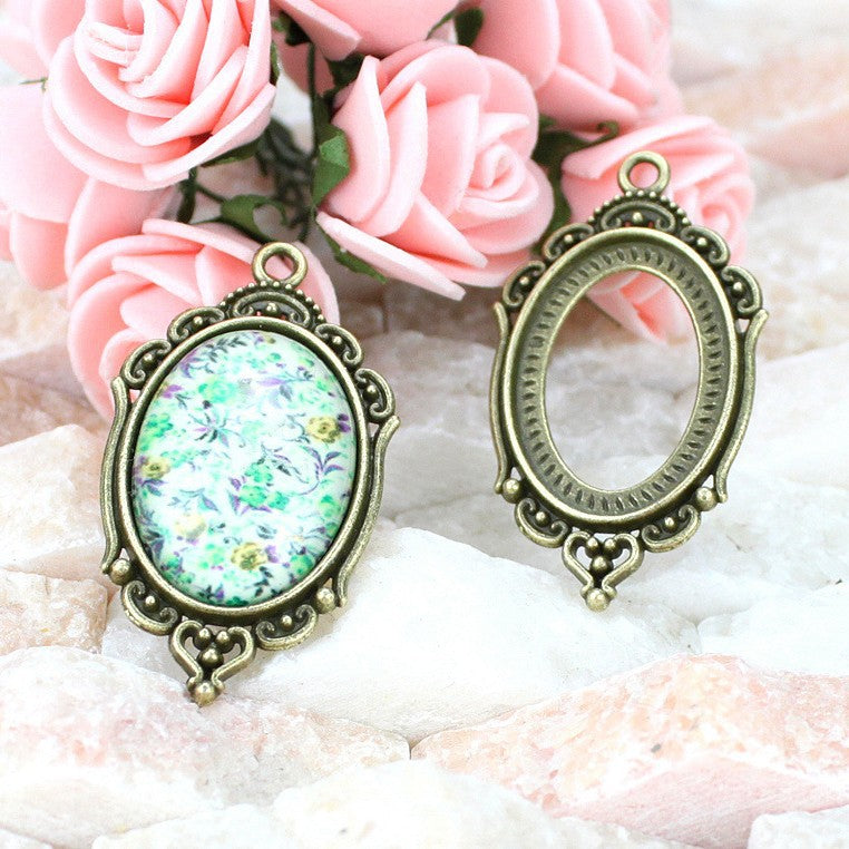 Vintage Oval Cabochon Tray Bezel Setting 18x25mm Alloy Pendant
