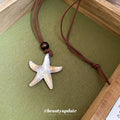 Brown Cord Cream Starfish Pendant Necklace Wood Bead view 4