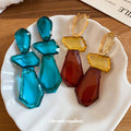 Geometric Resin Drop Earrings in Amber and Teal Blue view 4