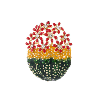 Front product view of the cactus brooch pin in gold and green