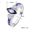 Iridescent Marquise Solitaire Ring With Purple Baguette Accents view 5