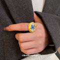 Gold Silver Blue Eyeball Open Ring Irregular Metal Frame view 3