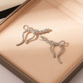 Silver Ribbon Bow Crystal Look Extra Long Stud Earrings view 2