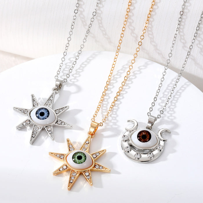 Gold and Silver Tone Celestial Eyeball Pendant Necklaces